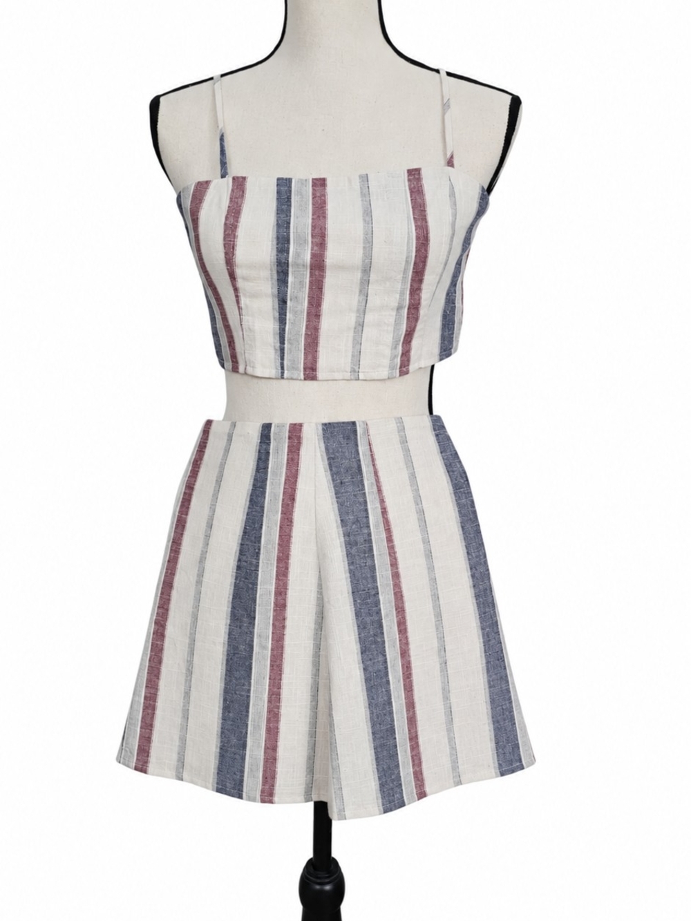 Forever 21 Striped Two Piece Crop Top & A-Line Skirt Set Size Small